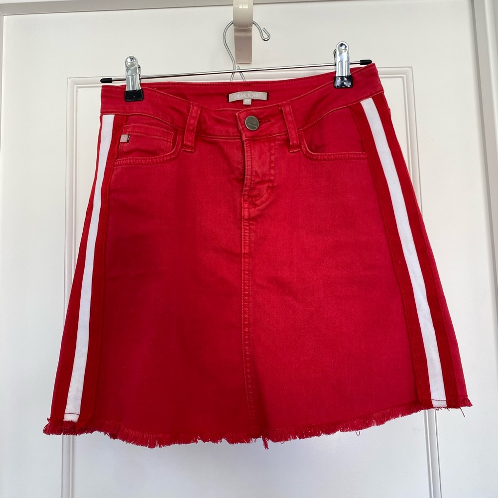 DEAR JOHN RED DENIM SIDE STRIPED SKIRT